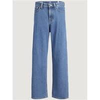 Blue denim Jack & Jones Junior baggy jeans for 10-year-olds with classic five-pocket design and relaxed fit.