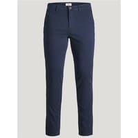 Navy Jack & Jones Marco Bowie slim fit chinos with button closure and belt loops, size 38L.
