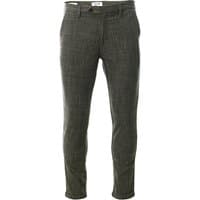 Brown checked Jack & Jones Marco Connor chinos with slim fit and belt loops, featuring a subtle patina finish.