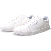 White Jack & Jones faux leather sneakers with lace-up front and low-top design, size 45.