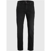 Black Jack & Jones tapered jeans with button closure, five pockets, and subtle stitching, size 36R.