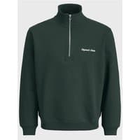 Forest green Jack & Jones Norrebro zip sweat, high collar, half-zip front, embroidered logo on chest.