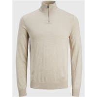 Jack & Jones oatmeal XL half zip jumper, long sleeves, ribbed cuffs and hem, high collar with zipper.
