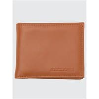 Cognac Jack & Jones Zack wallet, smooth leather finish, embossed branding, bi-fold design.