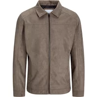 Brown Jack & Jones Edylan jacket with a suede finish, front zipper, and classic collar.