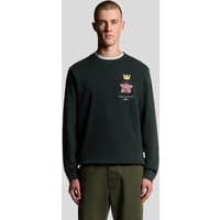 Dark navy crew neck sweatshirt with rose and crown graphic on chest, worn by male model.