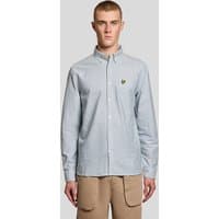 White Lyle & Scott men's stripe Oxford shirt with button-down collar and embroidered logo on chest.