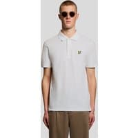 White Lyle & Scott men's textured jacquard polo shirt with short sleeves and embroidered logo on chest.