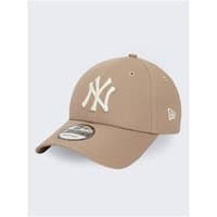 Stone-colored New Era 9forty cap with embroidered NY logo, curved brim, and adjustable strap.