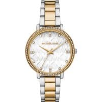 Michael Kors MK4595 ladies watch, stainless steel, gold accents, crystal embellished bezel, 38mm, water-resistant.