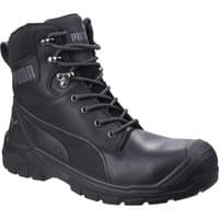 Black Puma men's high safety boots with steel toe, padded collar, and rugged sole.