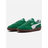 Puma Womens Palermo Sneakers, Archive Green suede with white stripe, lace-up, brown sole, size 6.