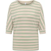 Striped women's top Ragwear Shimona, green and white horizontal stripes, three-quarter sleeves, round neckline.