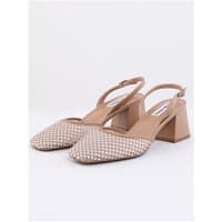 Tan Steve Madden mesh pump with slingback strap, block heel, and pointed toe design.