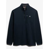 Navy Superdry&Co 1/2 Zip Storm Fleece, medium size, with chest pocket and logo, long sleeves, and high collar.
