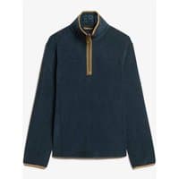 Navy half zip fleece with high collar, gold zipper trim, and long sleeves, Superdry&Co branding on chest.