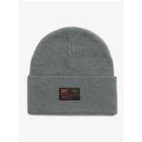 Grey Superdry&Co Surplus knitted beanie with folded cuff and black patch label on front.