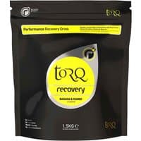 Torq RECOVERY 1.5kg pouch, black with yellow label, banana mango flavor, performance recovery drink.
