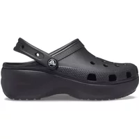Black women's classic platform clogs by Crocs with adjustable heel strap and ventilation holes.