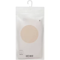 Women's beige shorts by Ichi Accessories, packaged in a clear plastic bag with a circular design and hanger.