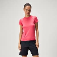 Women's pink short-sleeve cycling jersey by Endura, featuring a fitted design and breathable fabric.