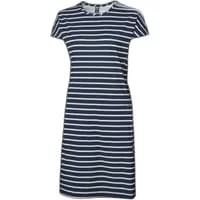 Navy and white striped Helly Hansen Thalia 2.0 women's summer dress with short sleeves and knee-length hem.