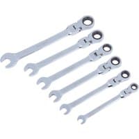 Silver 6-piece flexible head ratchet set with open-end wrenches, varying sizes, by Bluespot Tools.