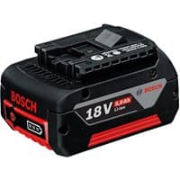 Bosch 18V 5.0Ah Li-Ion battery, black with red accents, compact design, and Bosch branding.