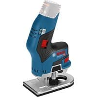 Blue Bosch 12V palm router with ergonomic grip, red switch, and silver base plate.