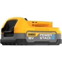 Yellow and black DeWalt 18V XR Li-ion Powerstack battery with compact design and visible branding.