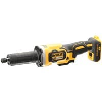 Yellow and black Dewalt cordless die grinder with brushless motor and ergonomic grip.