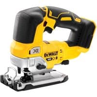 Yellow and black Dewalt 18V XR brushless jigsaw with ergonomic handle and metal base plate.