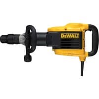 Yellow and black DeWalt SDS Max demolition hammer with side handle and power cord.