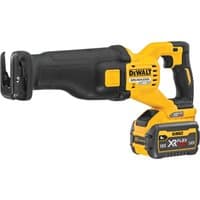 Yellow and black DeWalt 54V XR FlexVolt reciprocating saw with ergonomic grip and two 3.0Ah batteries.