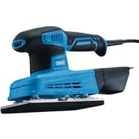 Blue and black Draper 1/3 240W sheet sander with ergonomic handle and dust collection bag.