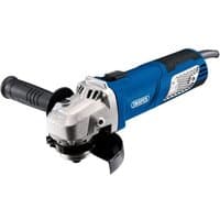 Blue and silver Draper 115mm angle grinder with black handle and protective guard, 750W motor, and side vent.