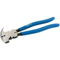 Blue-handled Draper 137A2 Expert 260mm fencing pliers with curved jaw and wire cutter.