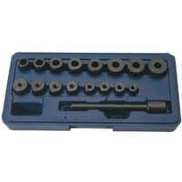 "Draper 17 Piece Universal Clutch Aligning Kit in blue case with black adapters and alignment shaft"