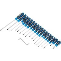 Draper 19 piece screwdriver set with blue and black soft grip handles, includes various sizes and a hex key.