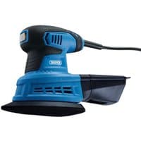 Blue and black Draper 200W Tri-Base Detail Sander with ergonomic grip and dust collection box.