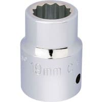 Silver Draper 3/4'' square drive socket, 12-point, 55mm with engraved size marking and polished finish.