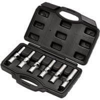Draper 3/8" Drive 6 Piece Glow Plug Socket Set in black plastic case with molded slots and metal sockets.
