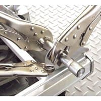 Silver Draper 3 piece curved jaw self grip pliers set on textured metal surface, gripping a metal rod.