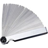 Draper 32 Blade Combination Feeler Gauge Set with silver blades fanned out, attached to a metal holder.