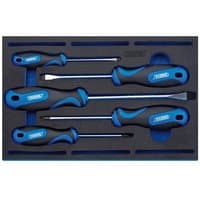 Draper 5 Piece Screwdriver Set with blue and black handles in a custom EVA foam tray.
