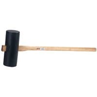 Draper 6kg rubber paviors mallet with black cylindrical head and long wooden handle.