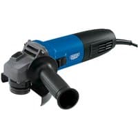 Blue and black Draper AG850 1850W angle grinder with side handle and 115mm disc, corded design.