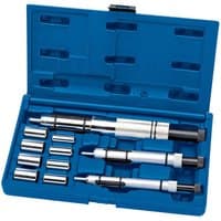 Blue case with Draper CAK11-PRO Expert 11 Piece Clutch Aligning Kit, featuring silver and black alignment tools.