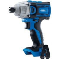 Blue and black Draper D20 cordless impact driver with brushless motor, silver 1/4" drive, and ergonomic grip.