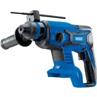 Blue Draper D20 20V brushless SDS+ rotary hammer drill with ergonomic grip and side handle attachment.